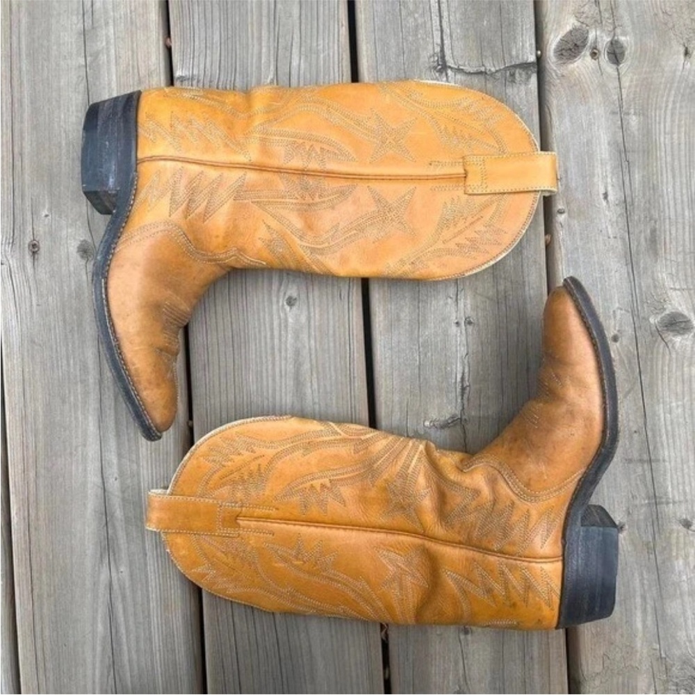 Vintage Tan Leather Cowboy Boots Women 6.5 Mexico Western Rodeo Cowboycore